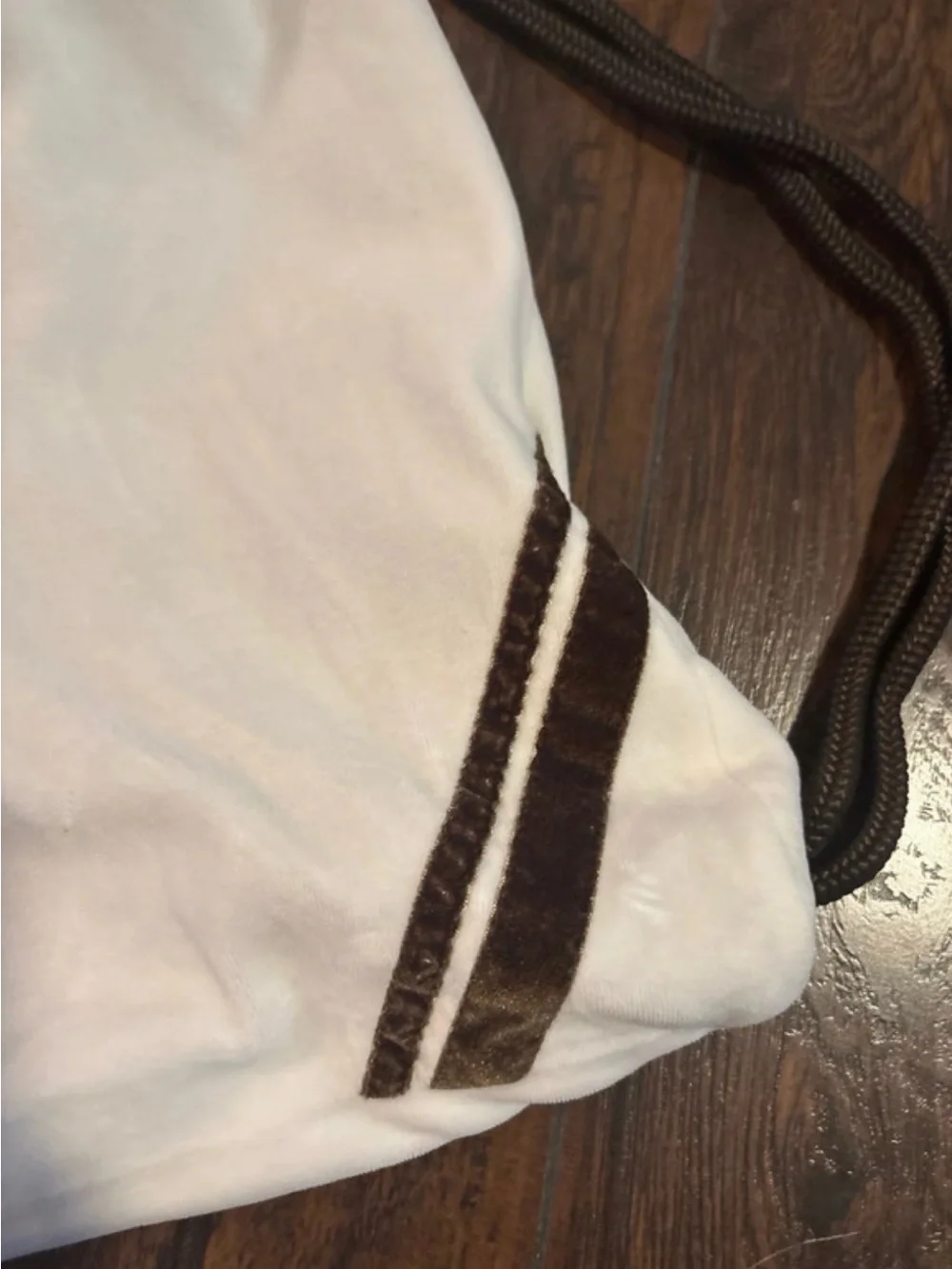 Y2K Nike velour White Drawstring Backpack with Brown Accents